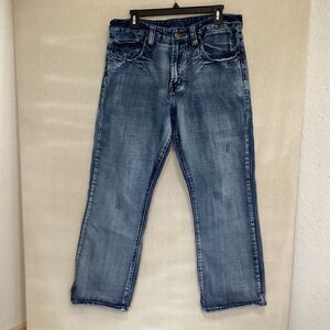 flypaper mens jeans bootcut 33”x30” blue distressed grunge western